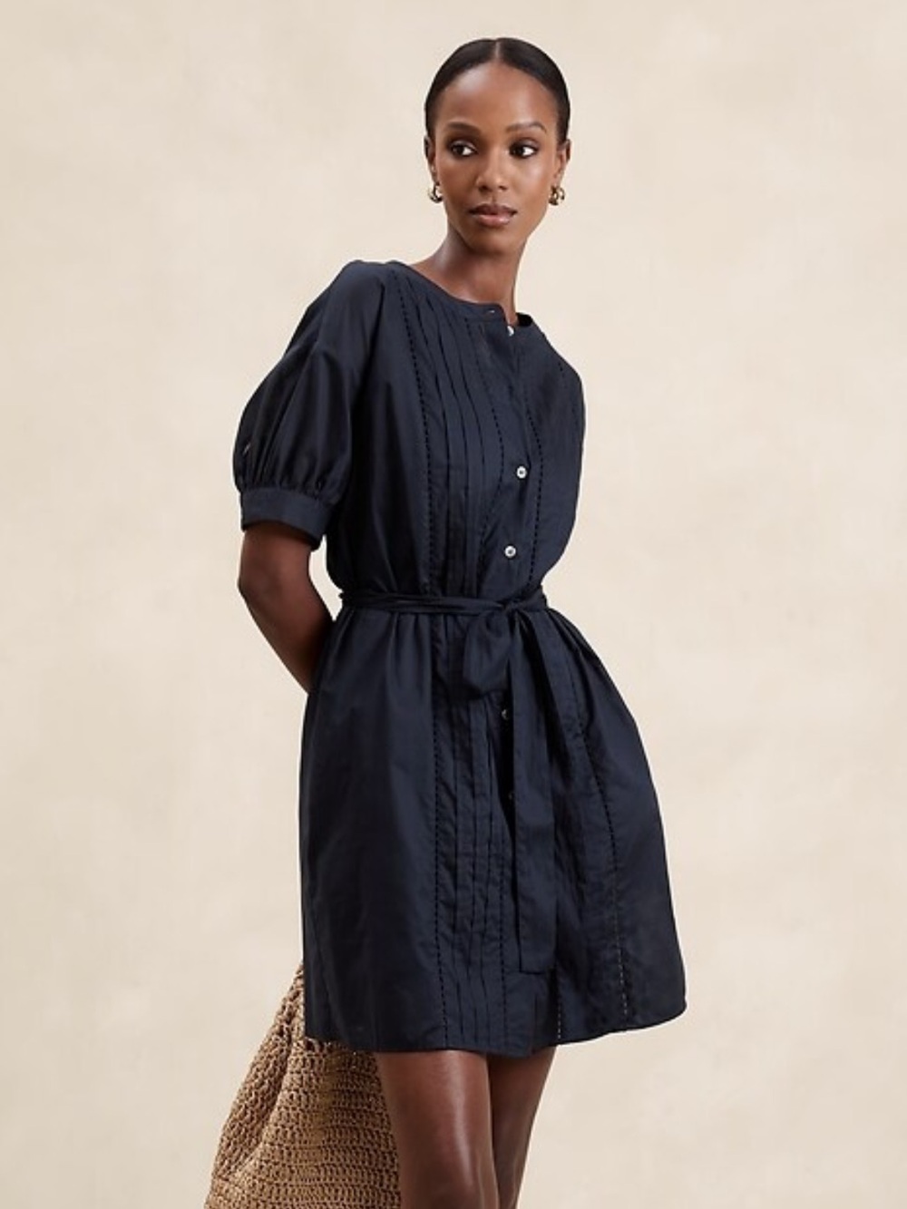 NWT Voile Mini Shirtdress - Navy - Size L